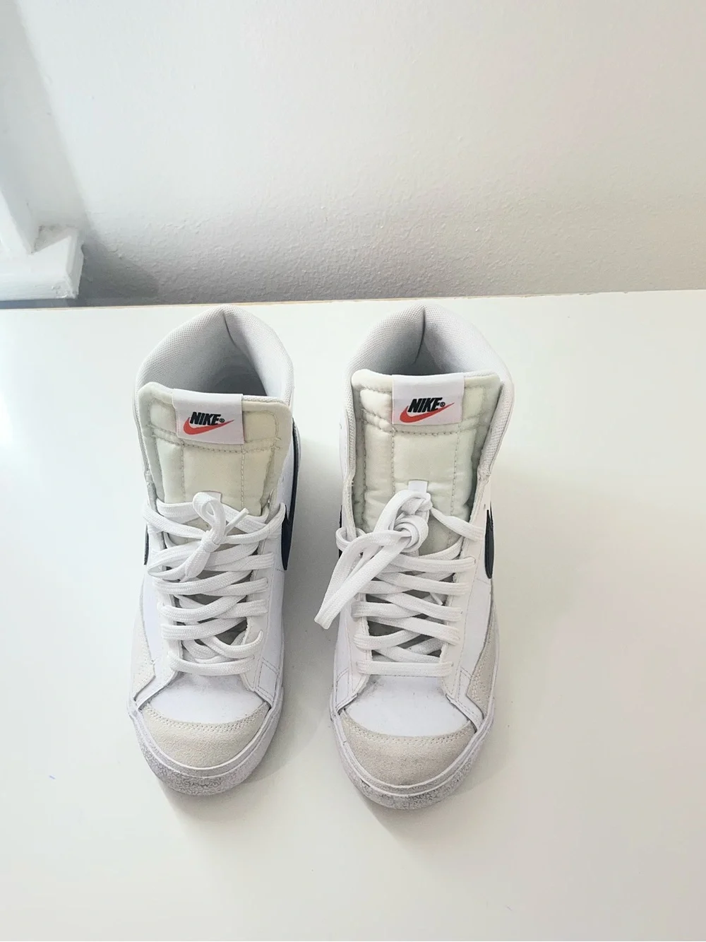 Nike Kids White High-Top Sneakers with Black Swoosh